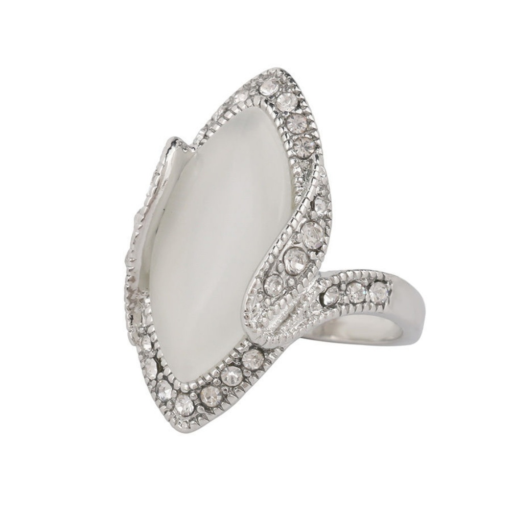 Moonstone White Marquise CZ Crystal Ring Silver
